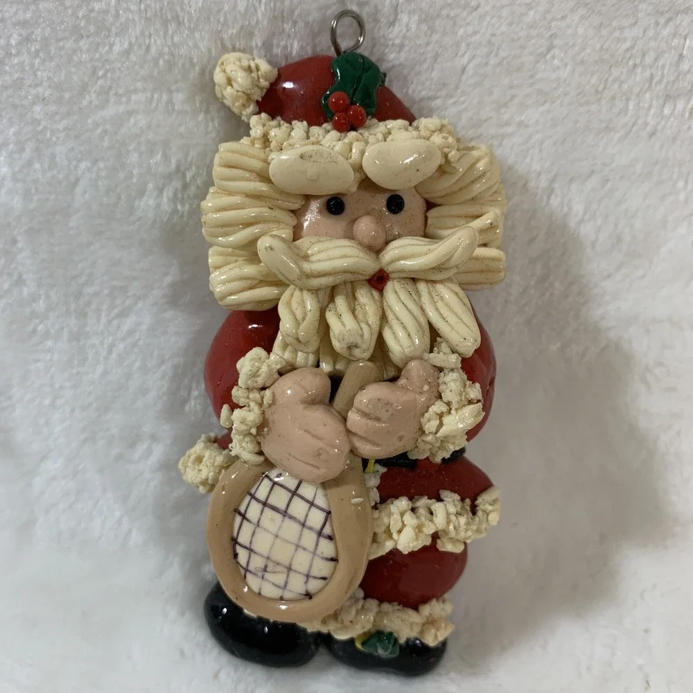 Vintage Glazed Dough Type Christmas Ornament Spaghetti Beard Tennis Player Santa